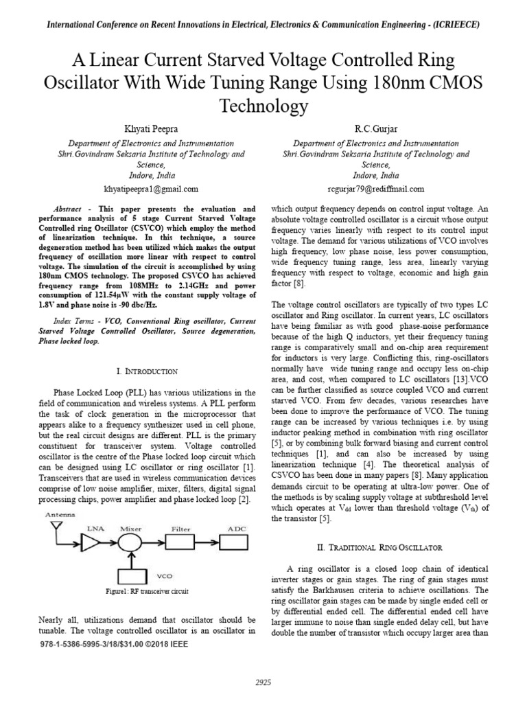 Linear Current Starved VCO Design | PDF | Electronic Oscillator | Mosfet