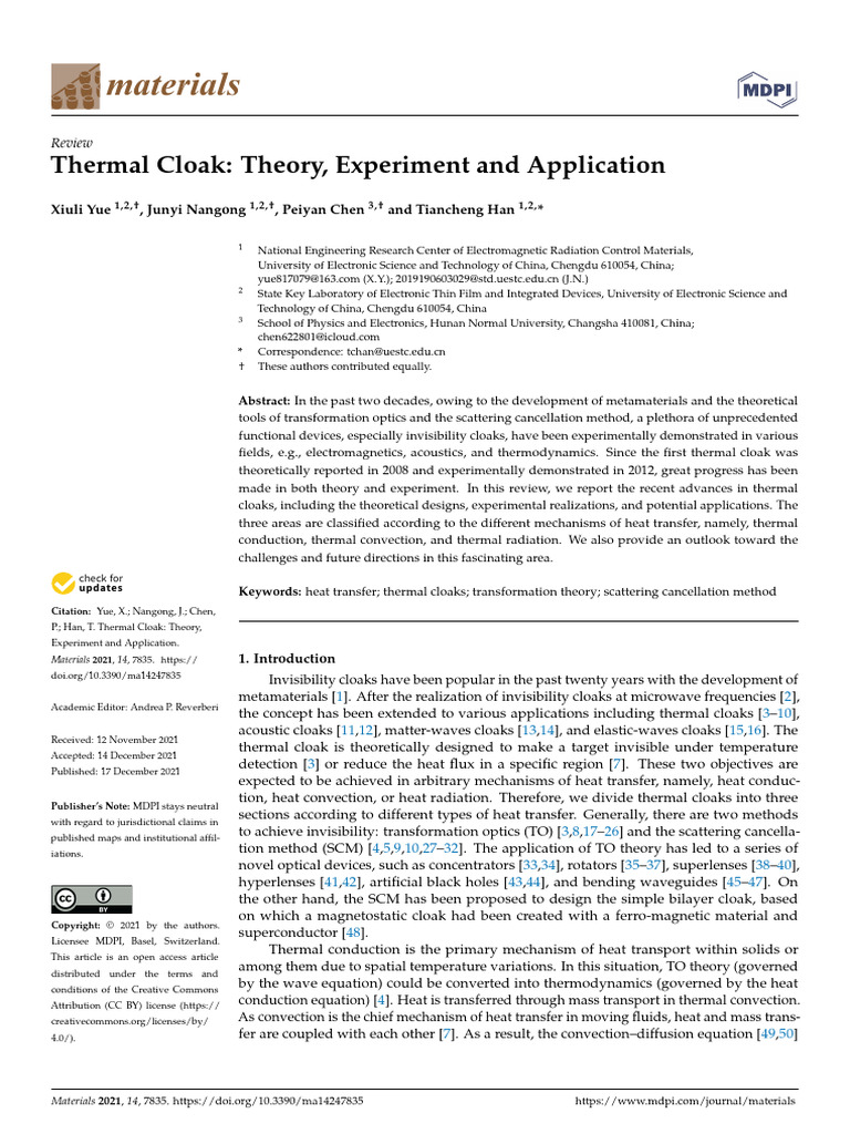 Thermal Cloak Theory Experiment and Application | PDF | Heat | Heat ...