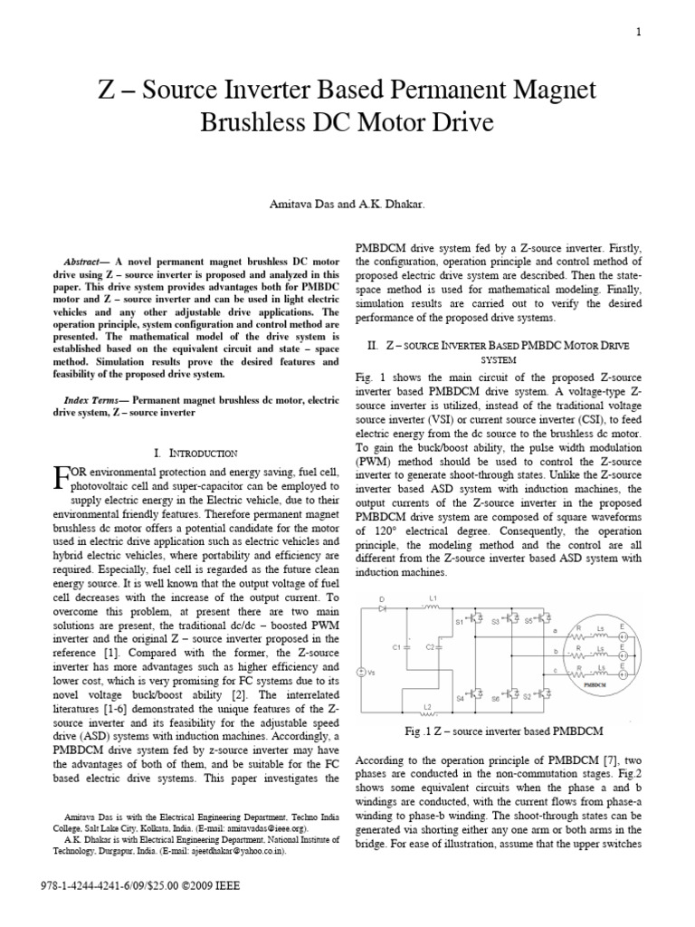 Z-Source Inverter for PMBDC Motor Drive | PDF | Power Inverter | Direct ...