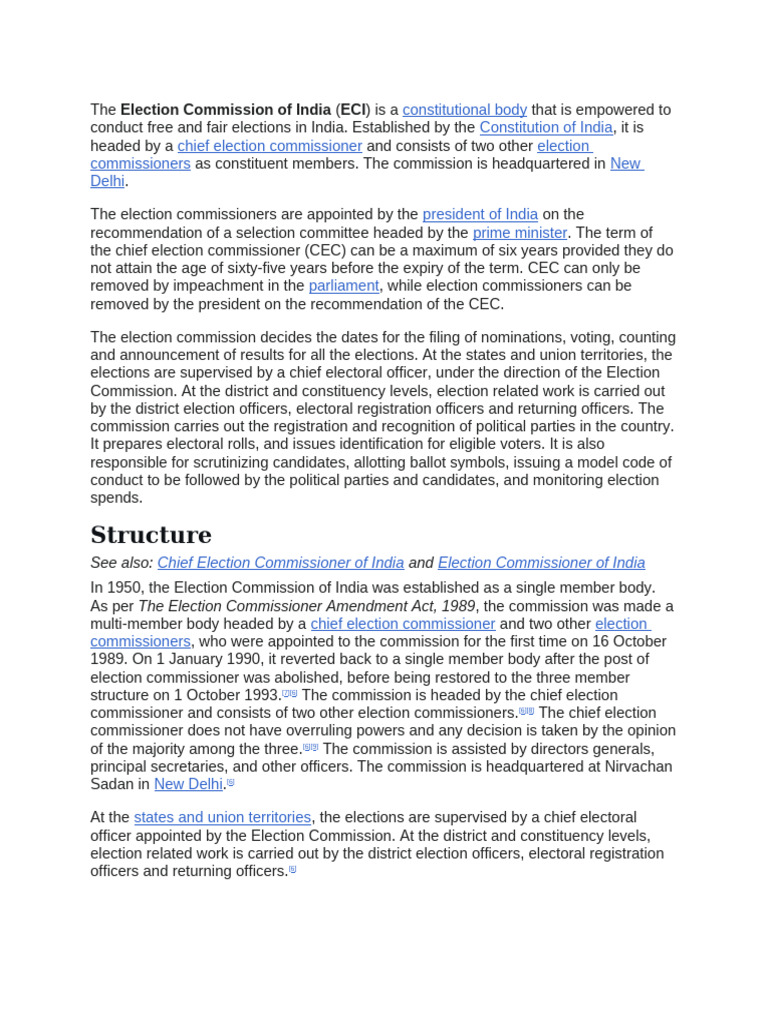 Overview of the Election Commission of India | PDF | Elections ...