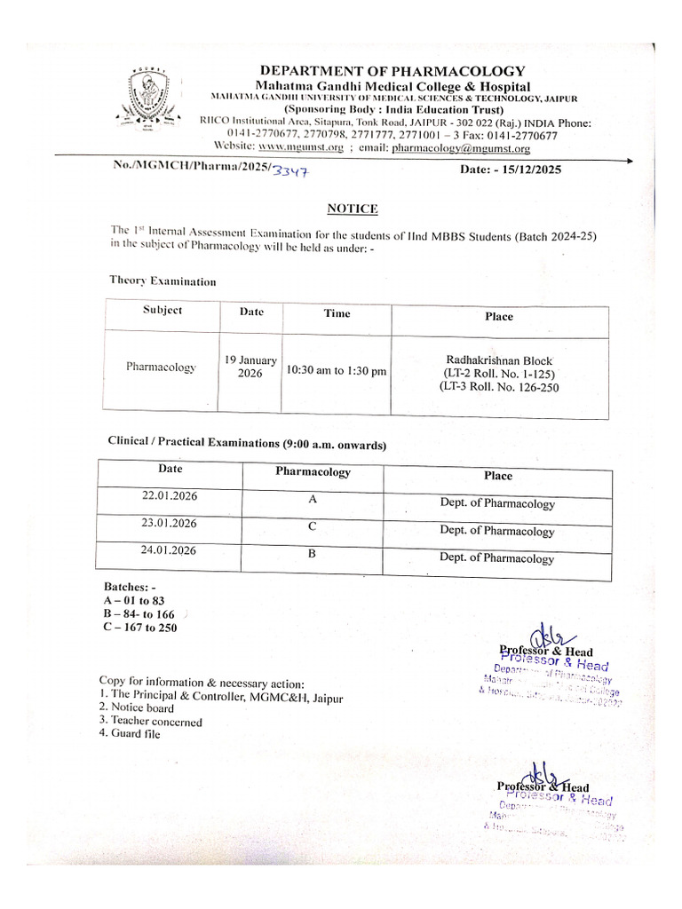 Ist Internal Assessment Examination For IInd MBBS Batch (2024-25) Month ...
