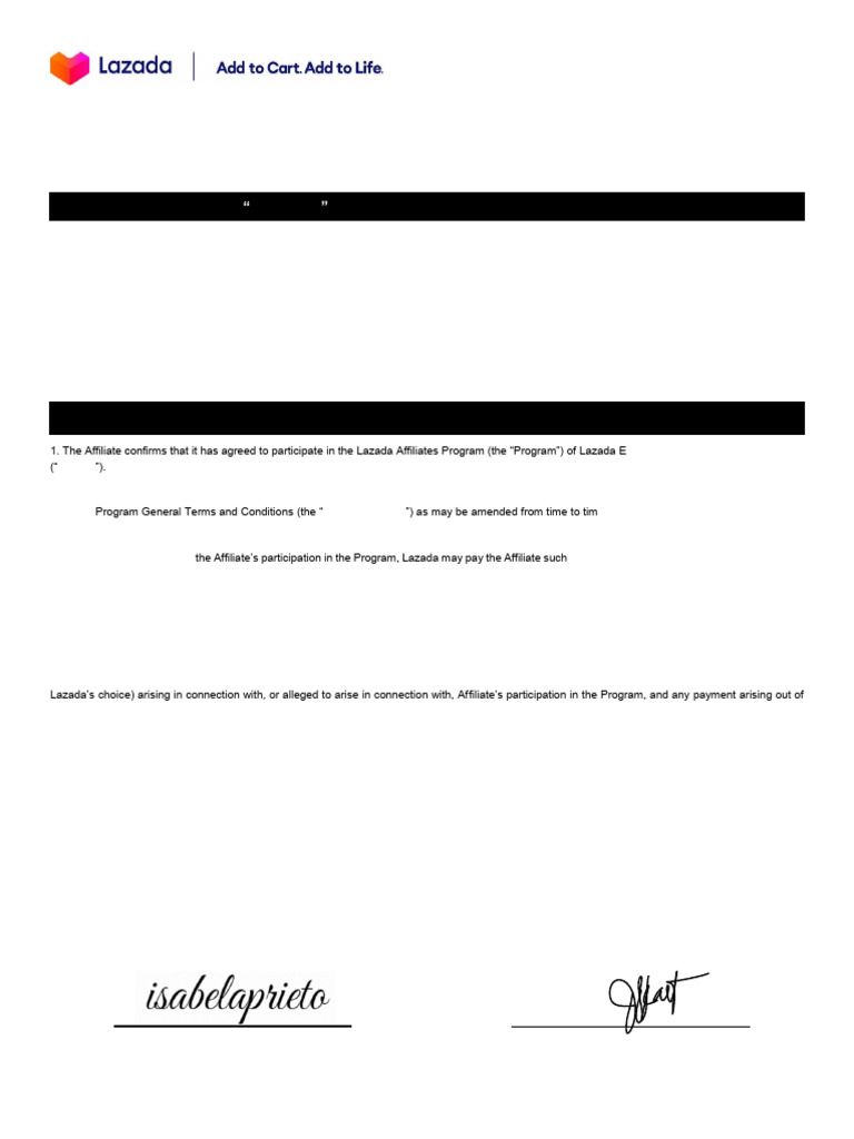 Lazada Affiliates Program Agreement Form | PDF | Damages | Business