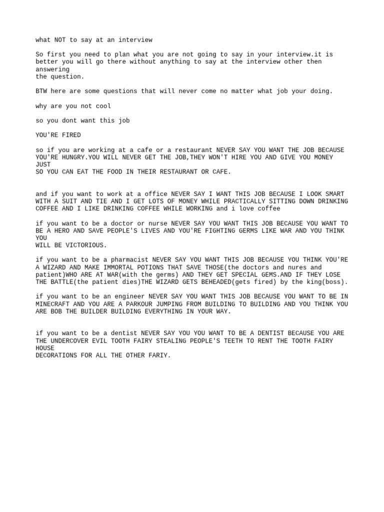 Interview Faux Pas: What Not to Say | PDF