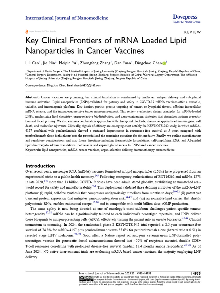 mRNA-LNP Cancer Vaccines: Key Advances | PDF | Nanomedicine | Messenger Rna