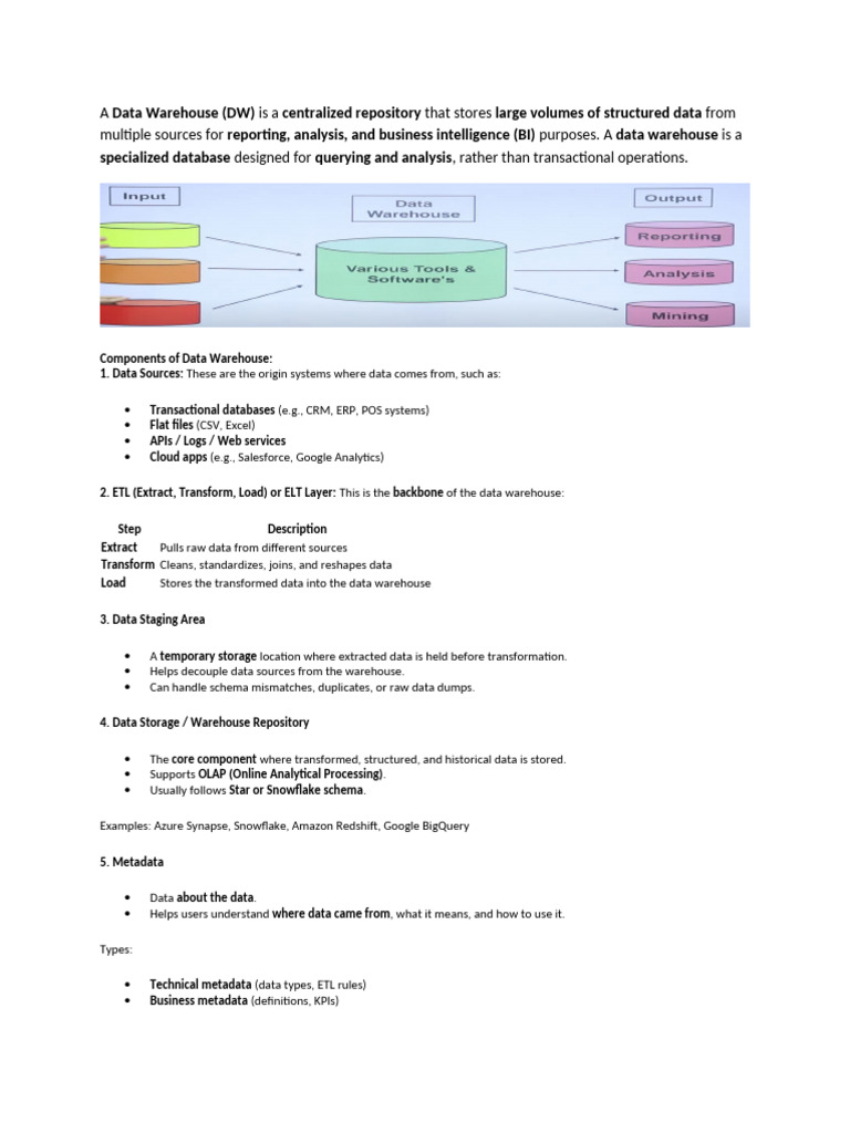 Data Warehouse Components and Functions | PDF | Data Warehouse ...