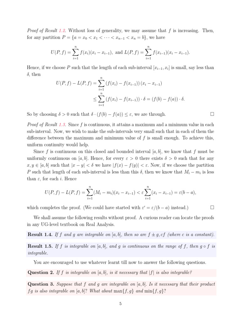 Proofs of Integrability Results in Real Analysis | PDF | Analysis | Algebra