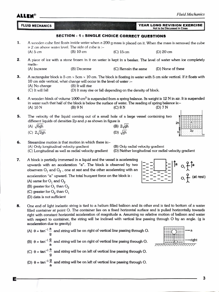 Fluid Mechanics Concepts and Problems | PDF | Buoyancy | Acceleration