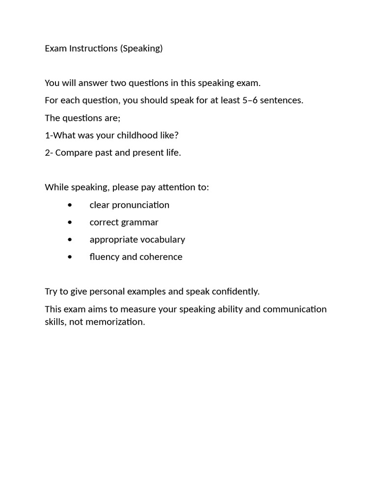 Speaking Exam İnstruction | PDF