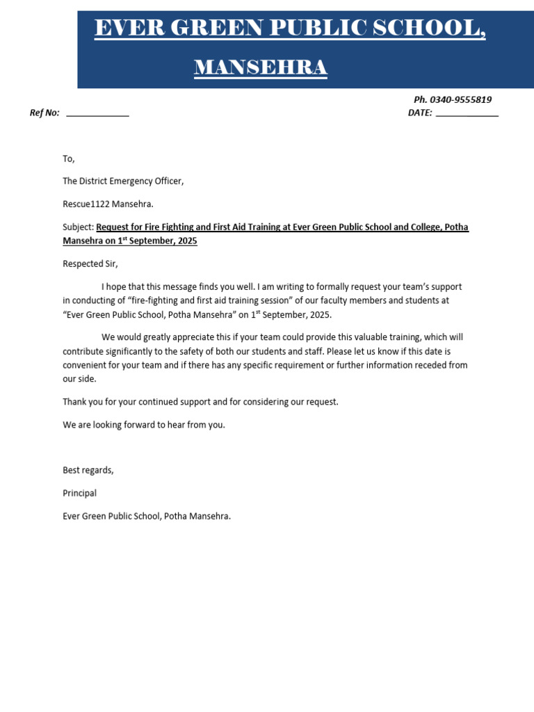 Fire Fighting & First Aid Training Request | PDF