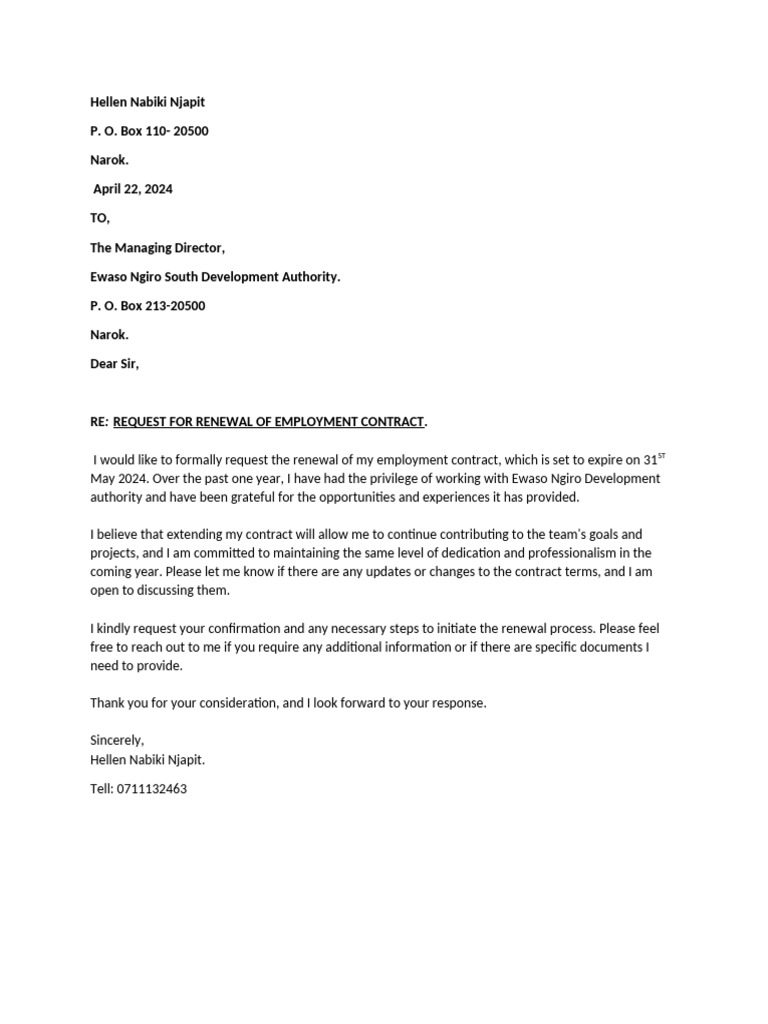 Employment Contract Renewal Request | PDF