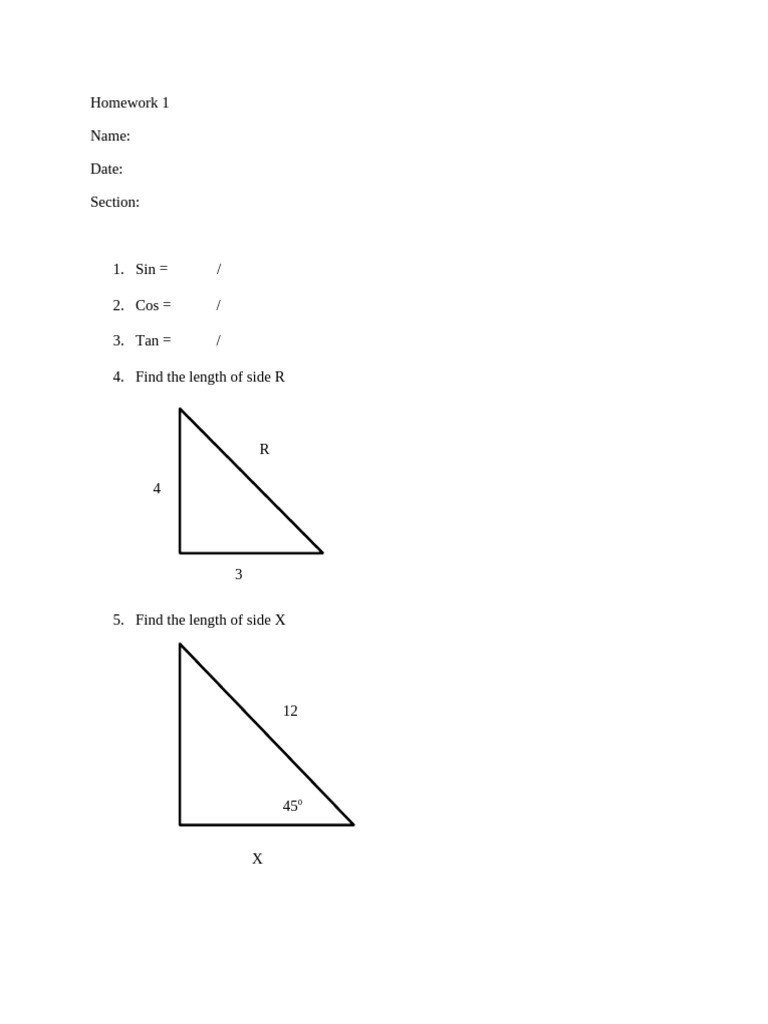 Trigonometry Homework Assignment | PDF