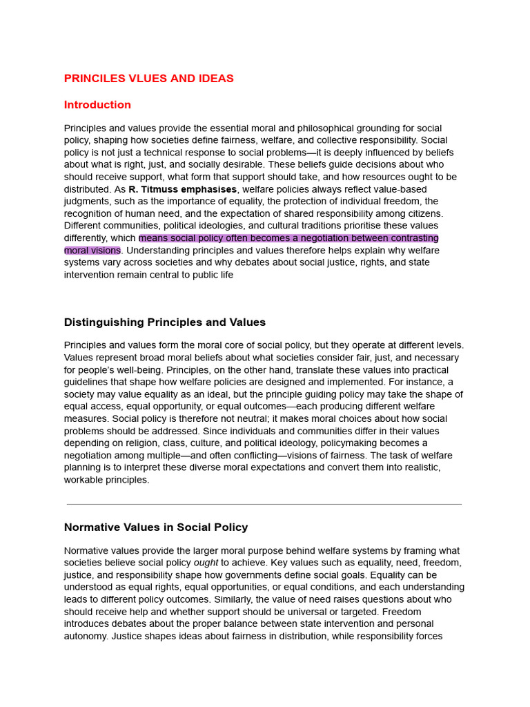 Principles and Values in Social Policy | PDF | Value (Ethics) | Justice