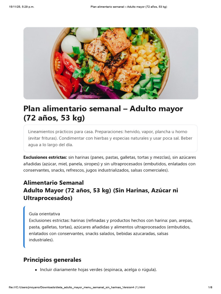 Plan Semanal de Comidas para Adultos Mayores | PDF | ensalada | Batata