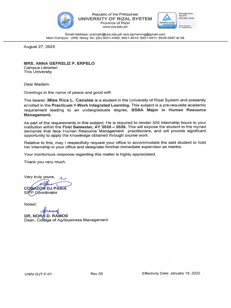 OJT Recommendation Letter | PDF