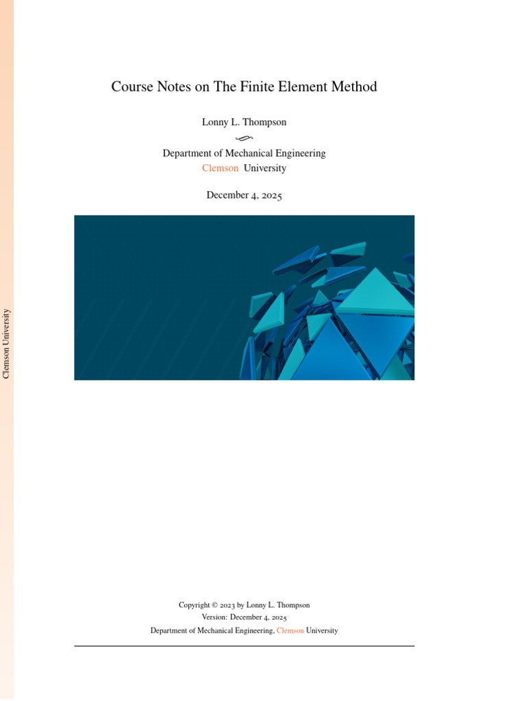 Finite Element Method Course Notes | PDF | Stress (Mechanics) | Finite ...