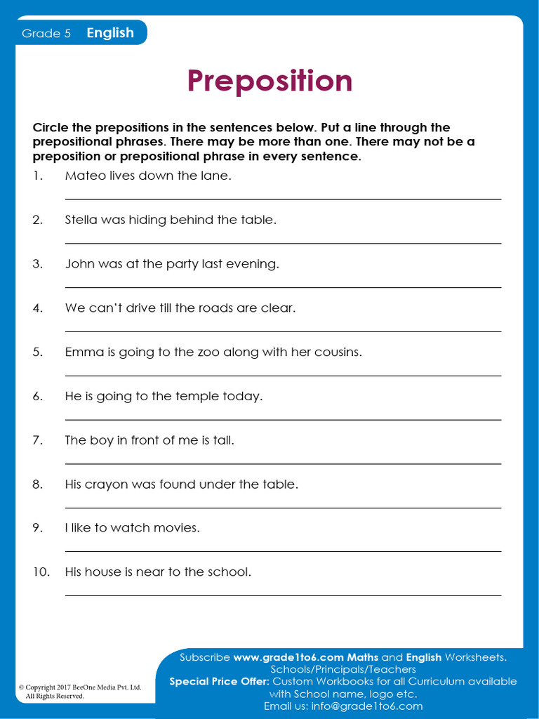Identifying Prepositions in Sentences | PDF