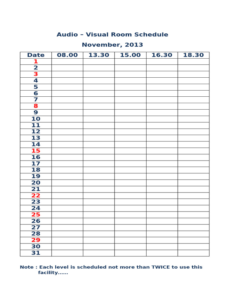 Audio-Visual Room Booking Schedule | PDF