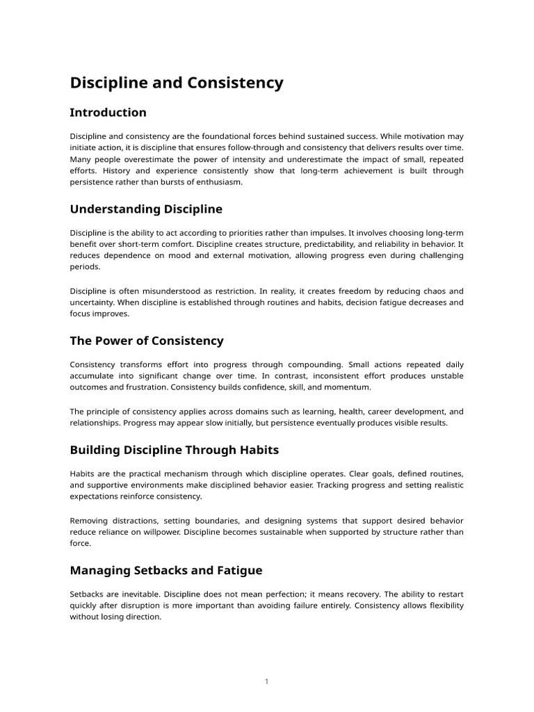 Mastering Discipline and Consistency | PDF | Disciplines | Motivation