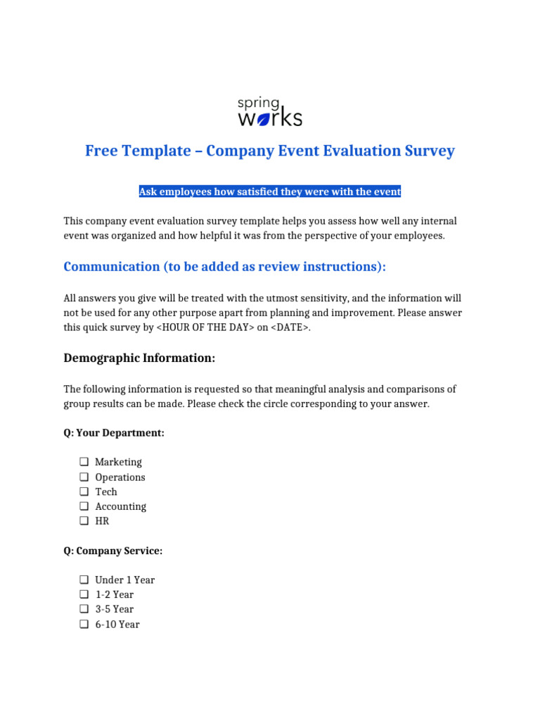 Company Event Evaluation Survey Template | PDF | Evaluation | Human ...