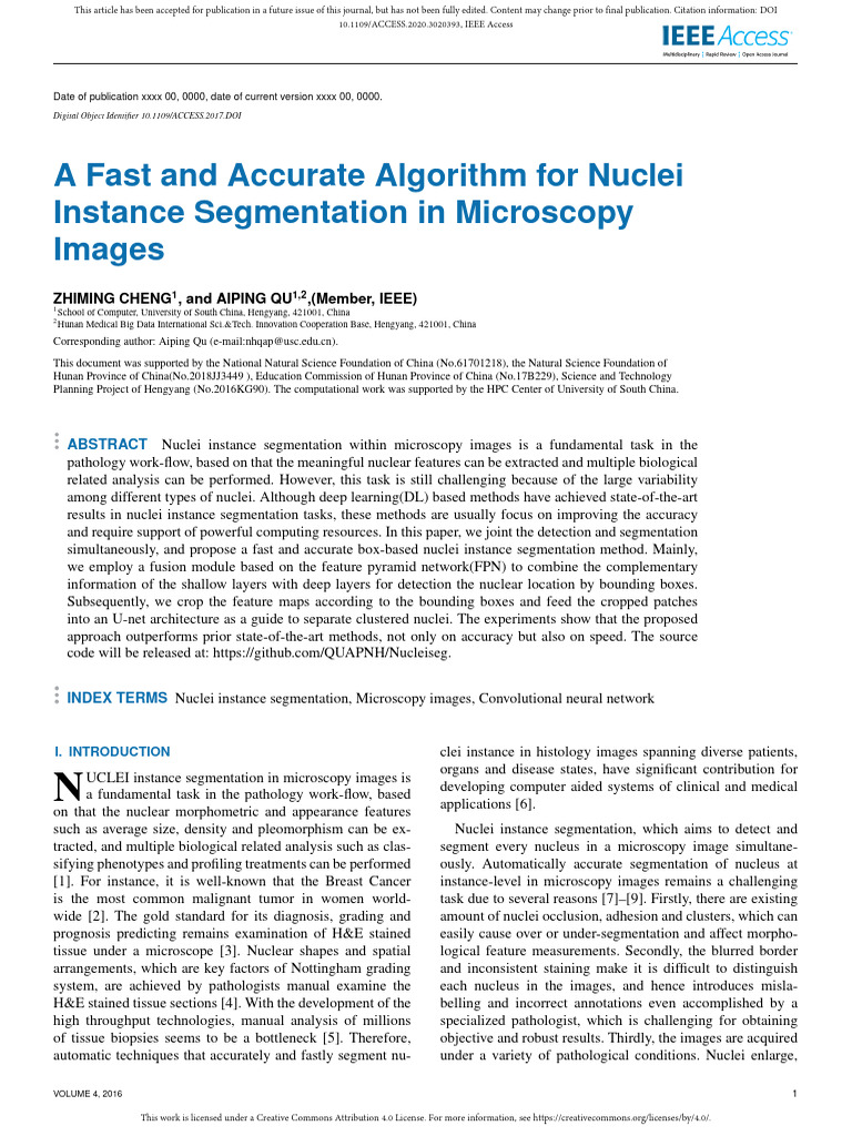 A Fast and Accurate Algorithm For Nuclei Instance | PDF | Image ...