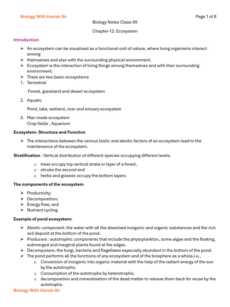 Ecosystem Structure and Function Overview | PDF | Primary Production ...