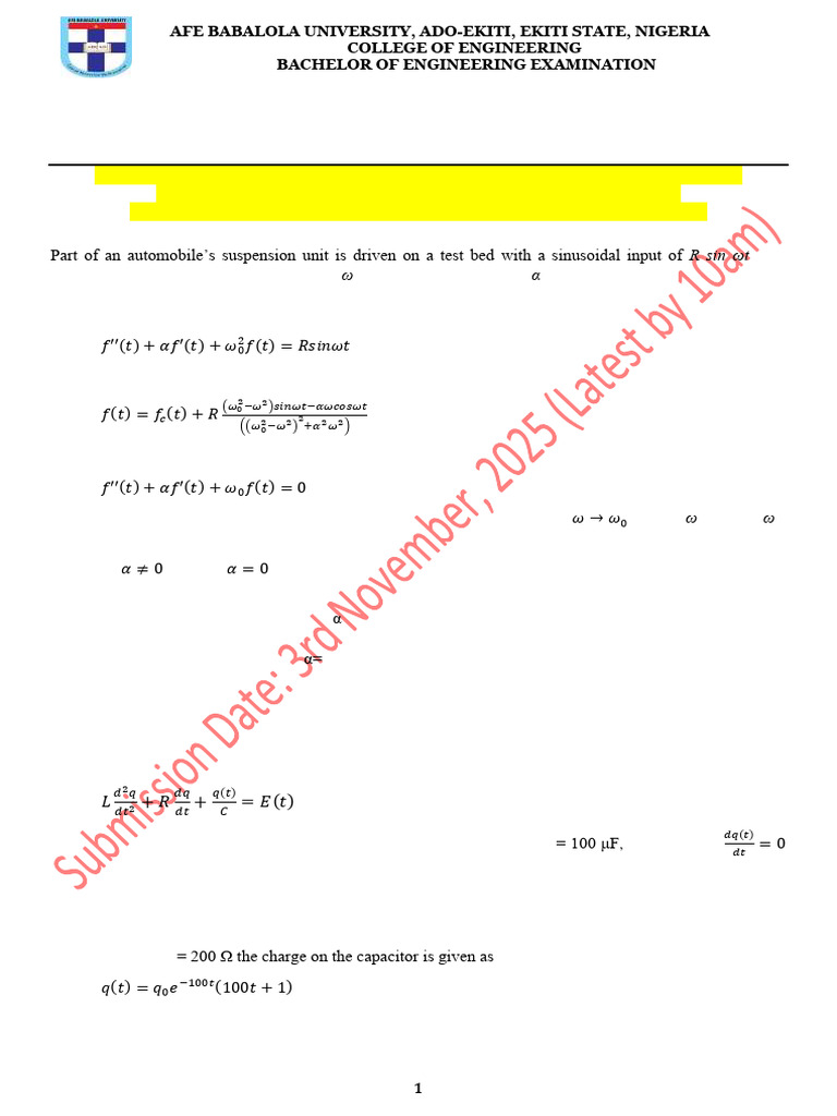 Engineering Mathematics III Assignment 1 | PDF | Capacitor | Electrical ...