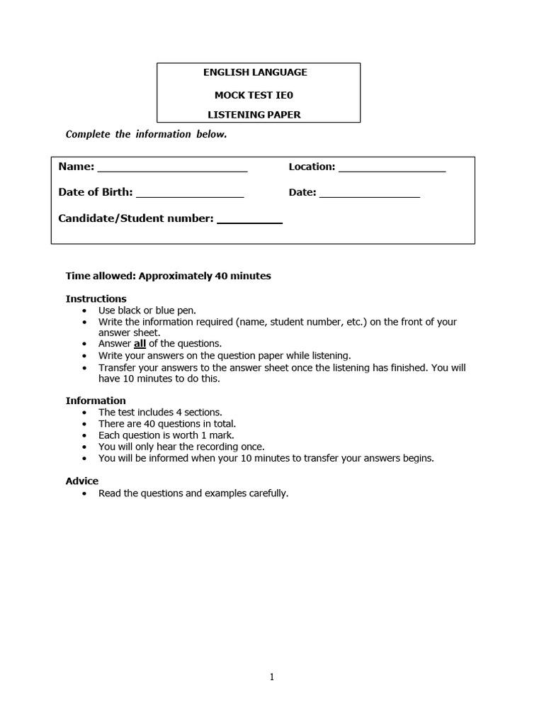 English Language Listening Test Guide | PDF