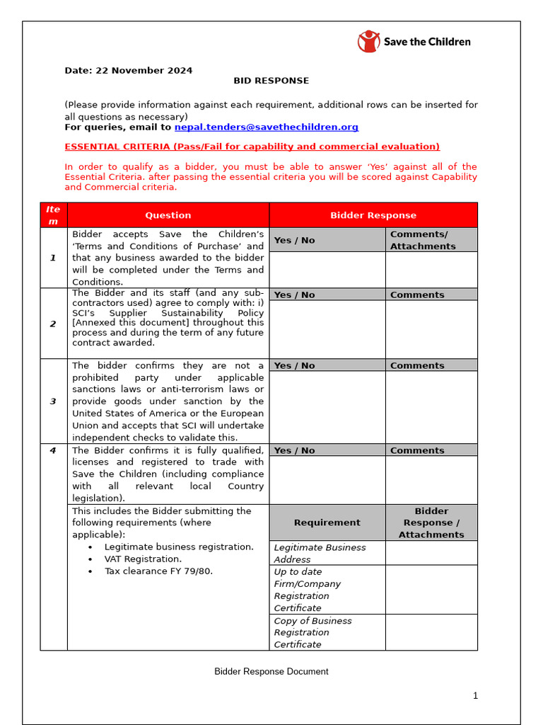 Bid Response Submission Guidelines | PDF
