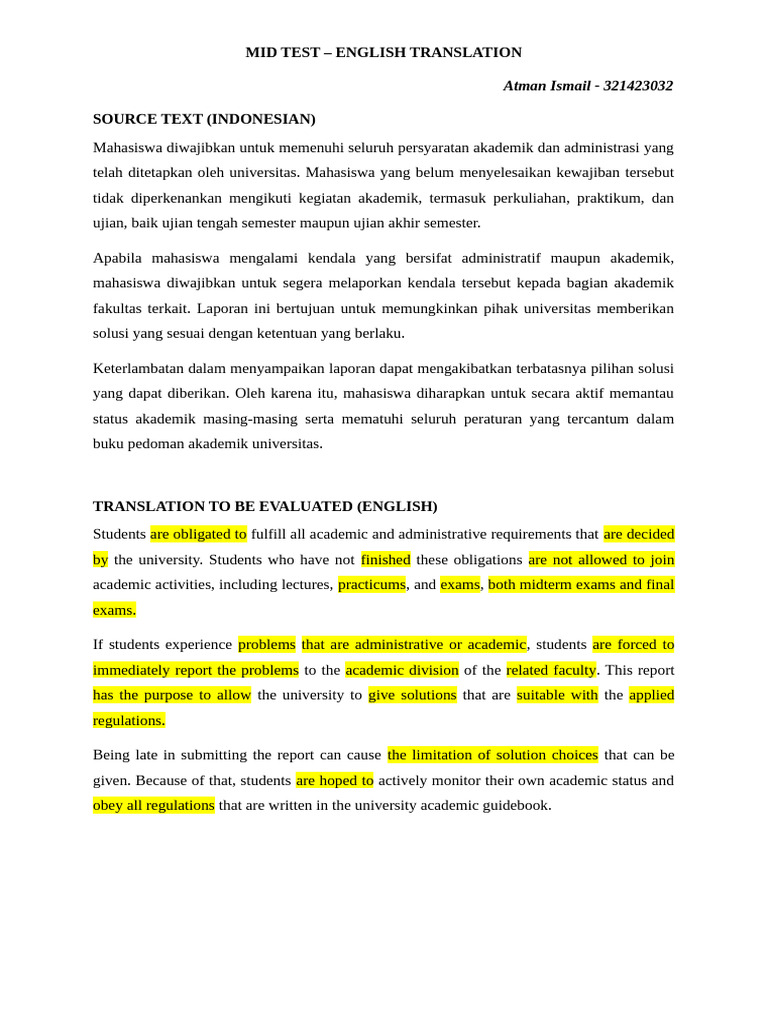 English Translation Mid Test Evaluation | PDF | Methodology | Tests