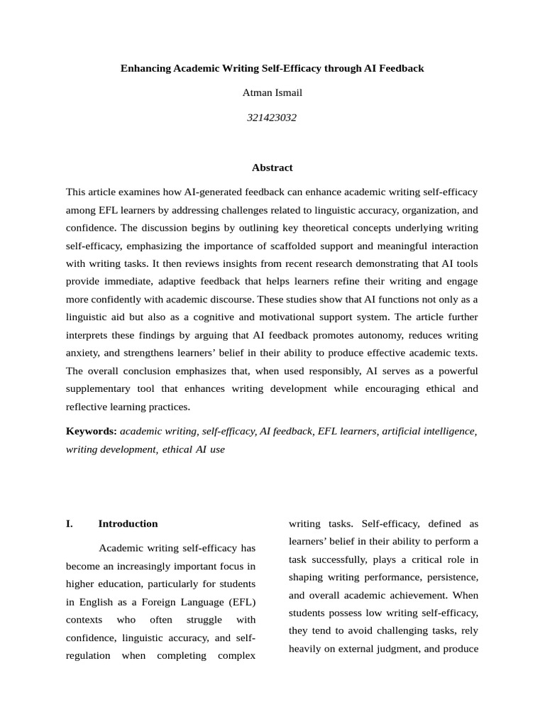 AI Feedback Boosts Academic Writing Confidence | PDF | Self Efficacy ...