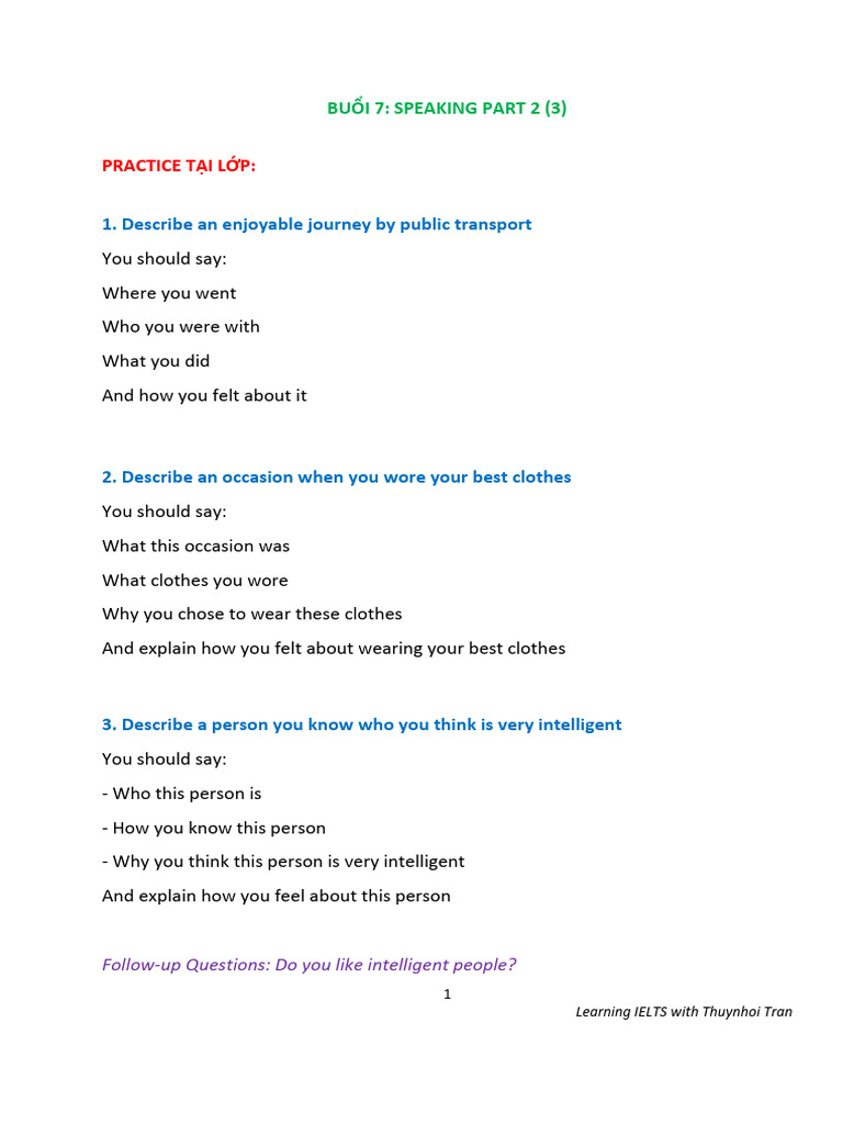 IELTS Speaking Part 2 Practice Guide | PDF