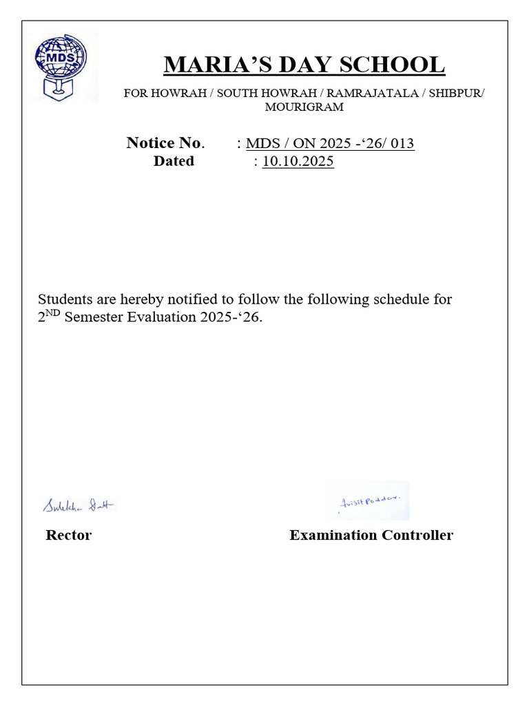 Maria's Day School 2nd Semester Schedule 2025 | PDF | Science ...