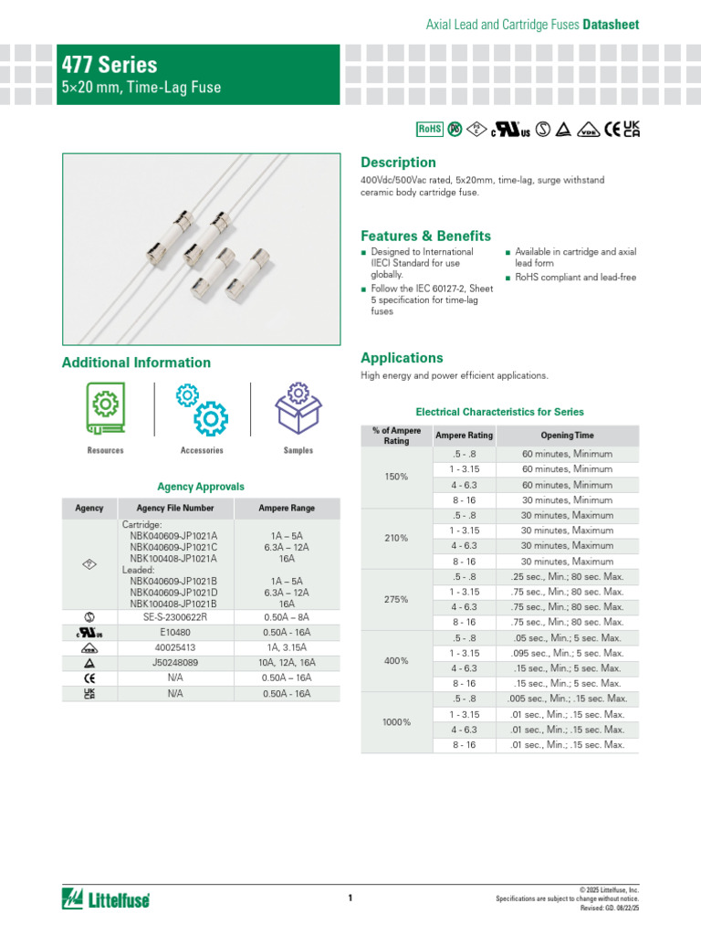 477 Series Time-Lag Fuses Datasheet | PDF | Soldering | Materials