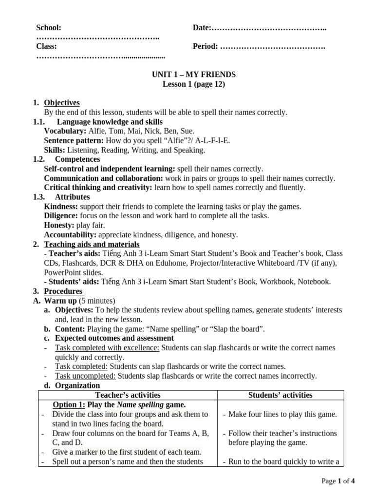 Unit 1 - Lesson 1 - Page 12 | PDF | Question | Teachers