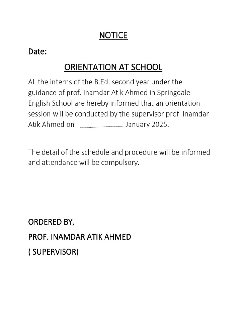 B.Ed. Intern Orientation Notice | PDF