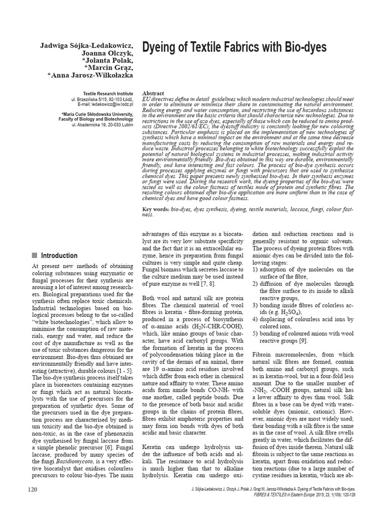 Dyeing of Textile Fabrics With Bio Dyes | PDF | Dyeing | Textiles
