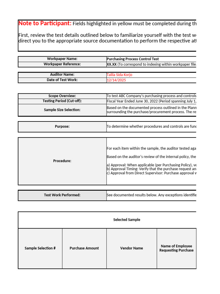 ABC Company Purchasing Control Test | PDF | Business