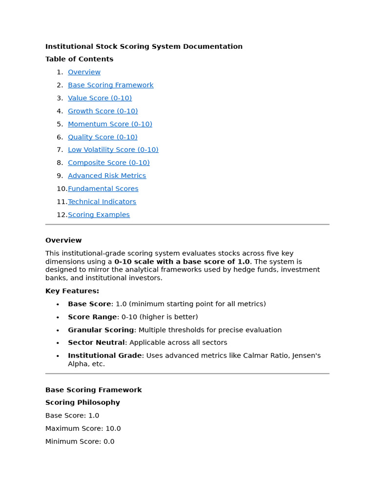 Institutional Stock Scoring System Guide | PDF | Yield (Finance ...