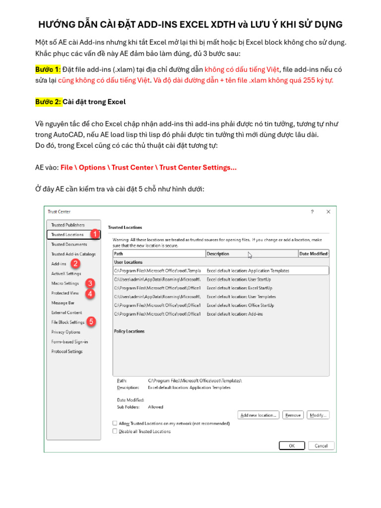 Huong Dan Cai Dat Add-Ins Excel XDTH | PDF