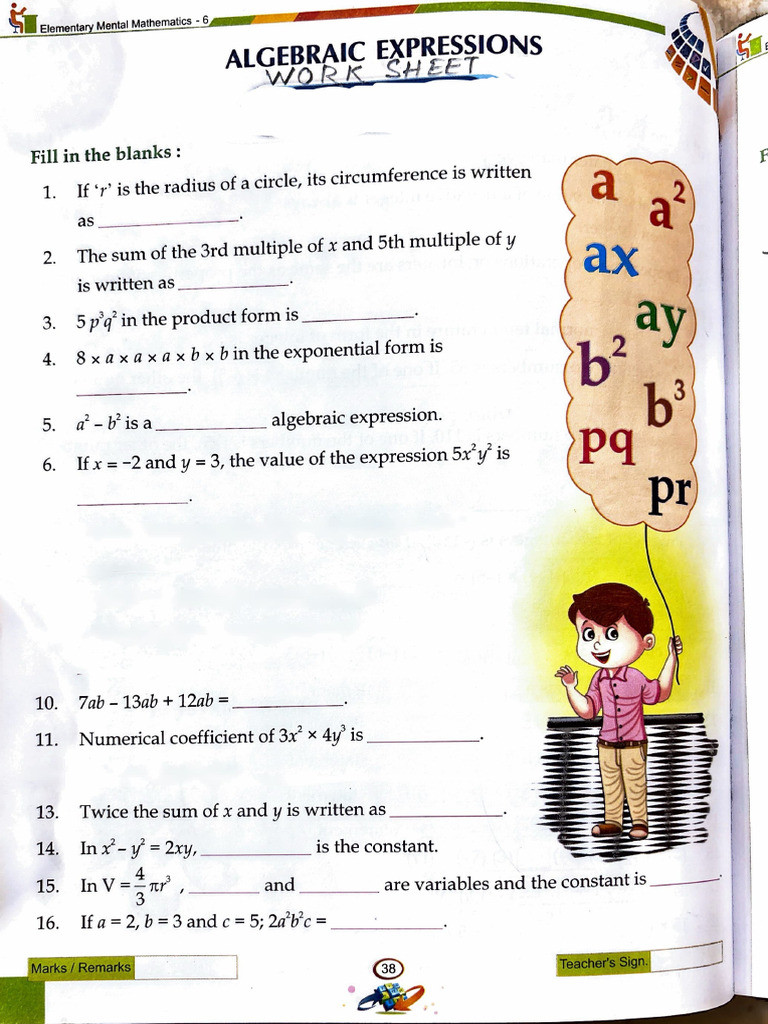 Algebraic Expressions Fill-in-the-Blanks | PDF | Algebra | Chess