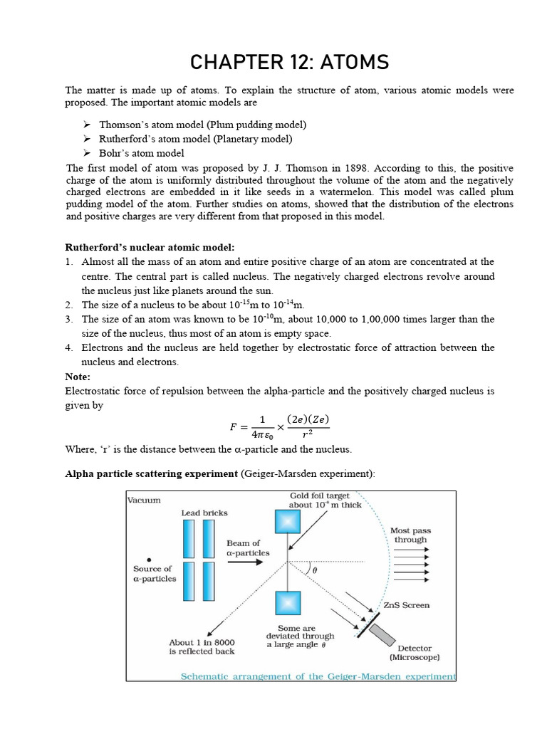 Atomic Models: Thomson, Rutherford, Bohr | PDF | Emission Spectrum | Atoms