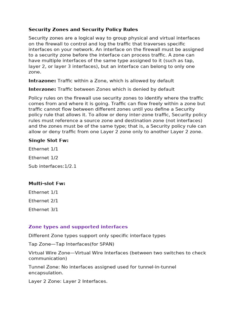 Security Zones and Security Policy Rules | PDF