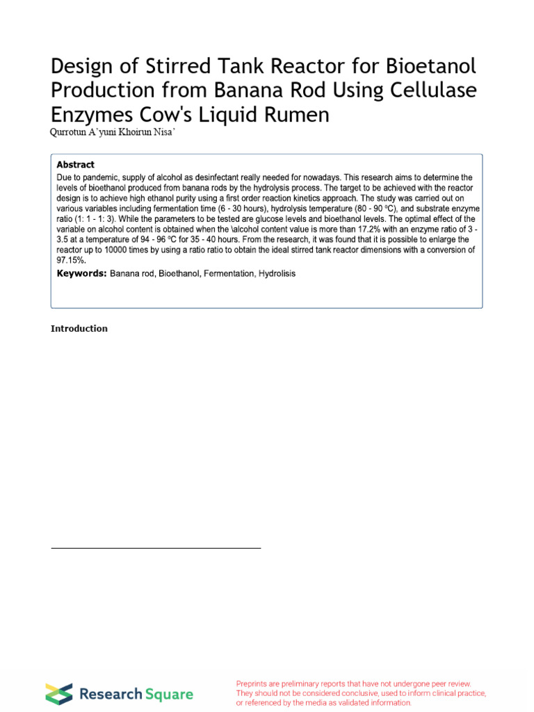 Bioethanol Production from Banana Rods | PDF | Ethanol | Analysis Of ...