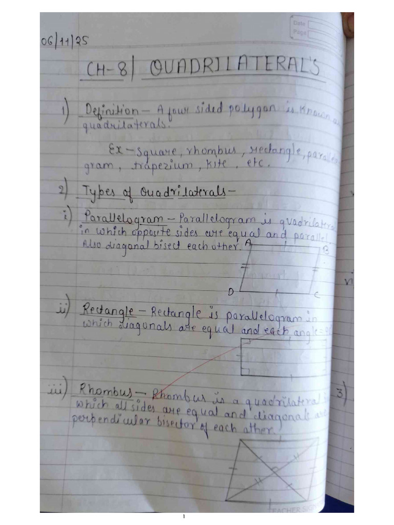 Chapter 8 (Quadrilaterals) Ex. 8.1 | PDF