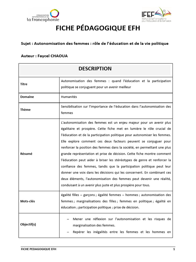 Éducation et Autonomisation des Femmes | PDF