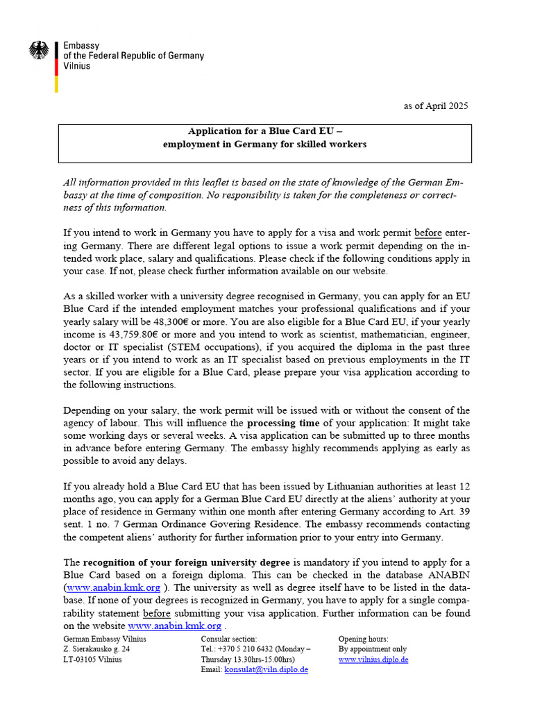 EU Blue Card Application Guide for Germany | PDF | Travel Visa ...