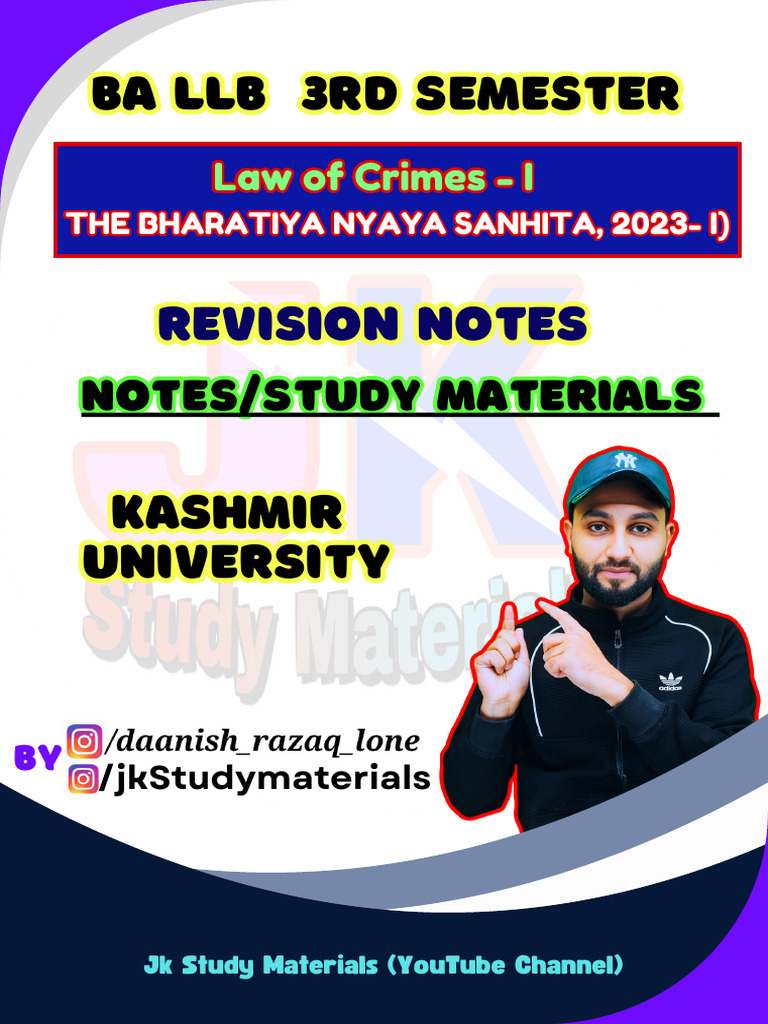 BNS 2023: Law of Crimes I Notes | PDF | Mens Rea | Insanity Defense