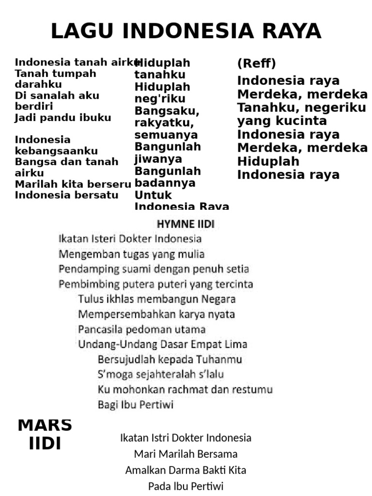 Lirik Lagu Indonesia Raya dan Mars IIDI | PDF