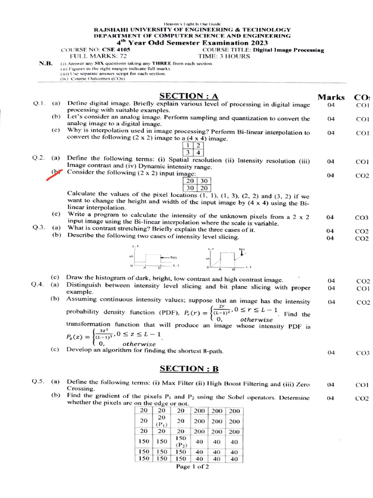 Digital Image Processing Exam 2023 | PDF | Applied Mathematics | Signal ...