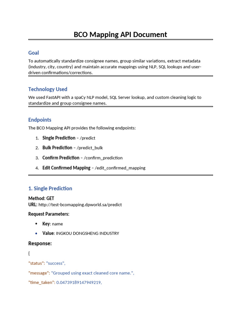 BCO Mapping API Document | PDF | Computer Data | Software